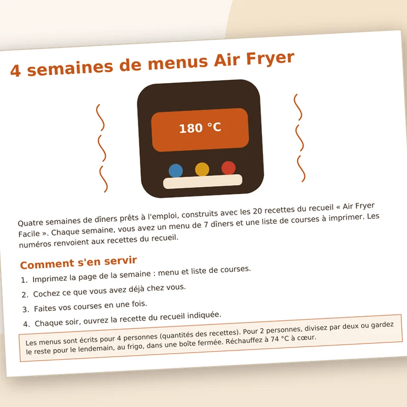 Couverture du fichier de menus de 4 semaines avec listes de courses, vendu séparément