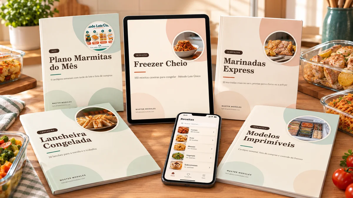 Pacote de guias e receitas para congelar a comida da semana