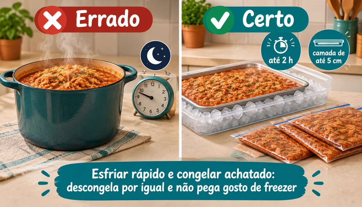 Comida esfriando antes de ir para o freezer
