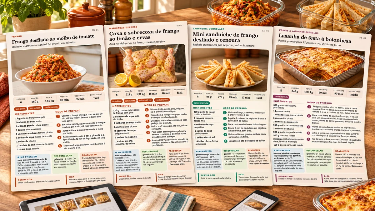 Páginas de receitas para congelar em marmitas